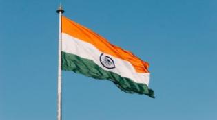 Flag of India on pole, blowing in wind